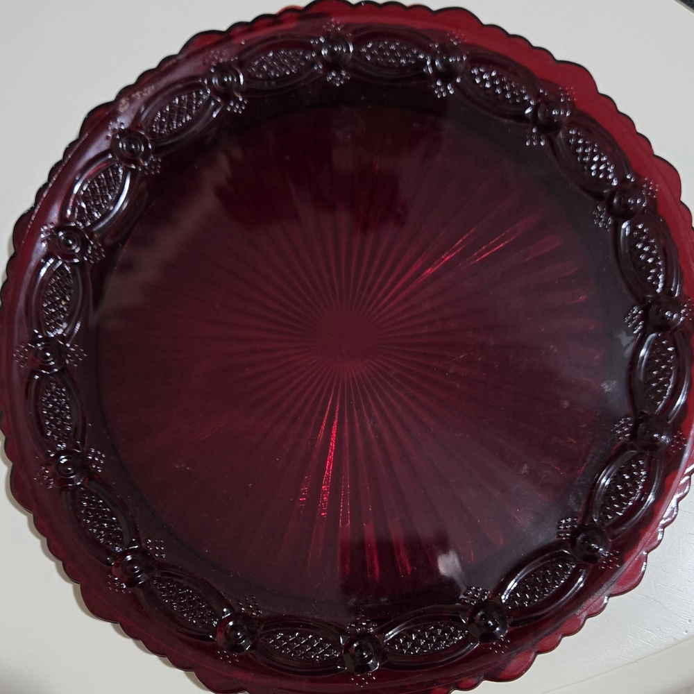 Vintage Style Deep Red Glass Plate
